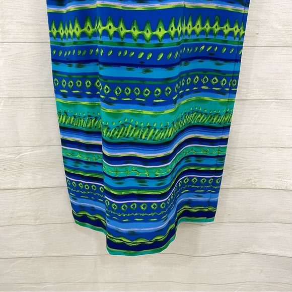 Kathie Lee Blue Green Print Sleeveless Maxi Skirt - Picture 6 of 8